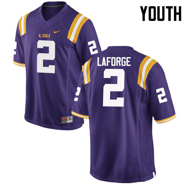 Youth LSU Tigers #2 Trey LaForge College Football Jerseys Game-Purple - Click Image to Close